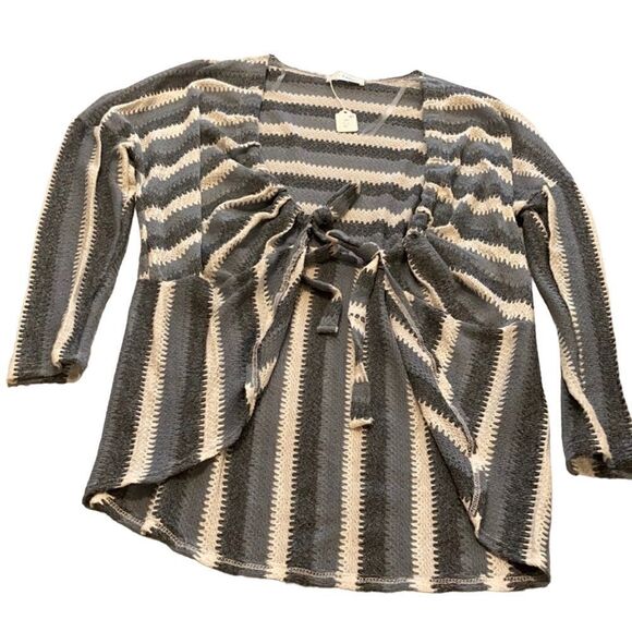 NWT Ces Femme Blue, Gray and Cream Cardigan Size Small - Picture 1 of 5